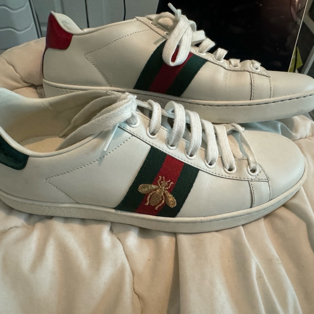 Gucci White Sneakers with Red and Green Accents